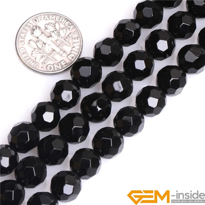 Круглые граненые бусины черного агата класса АА (64 лица) из натурального камня