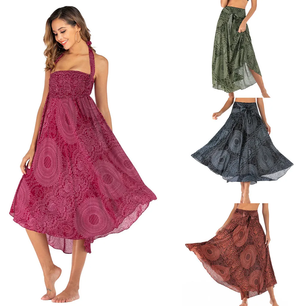 Gypsy Boho юбки женские летние длинные хиппи юбки богемные цветы эластичный пояс цветочные Холтер Юбка faldas largas mujer bohemia