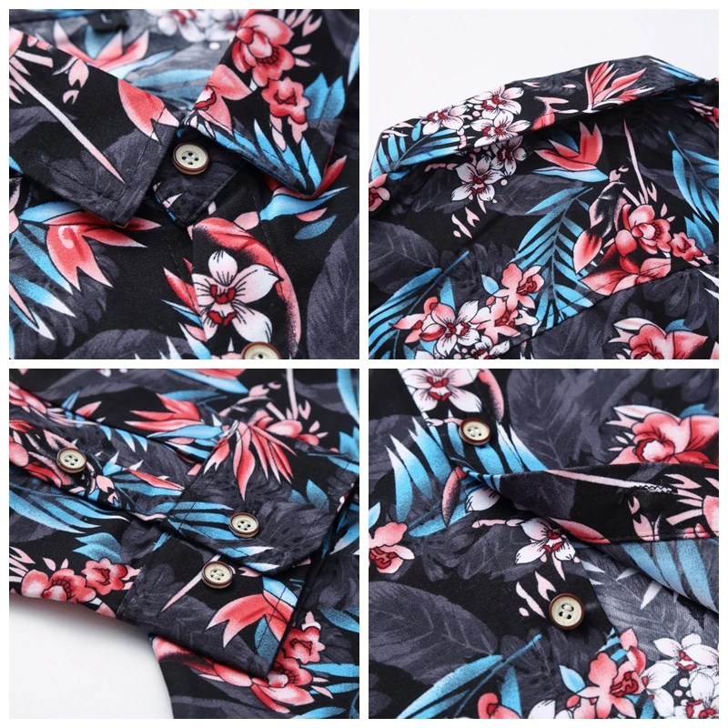 

JZ CHIEF Men Flower Shirt Long Sleeve Print Floral Party Shirt Slim Fit Casual Button Down Shirt Plus Size M-7XL Stage Clothes
