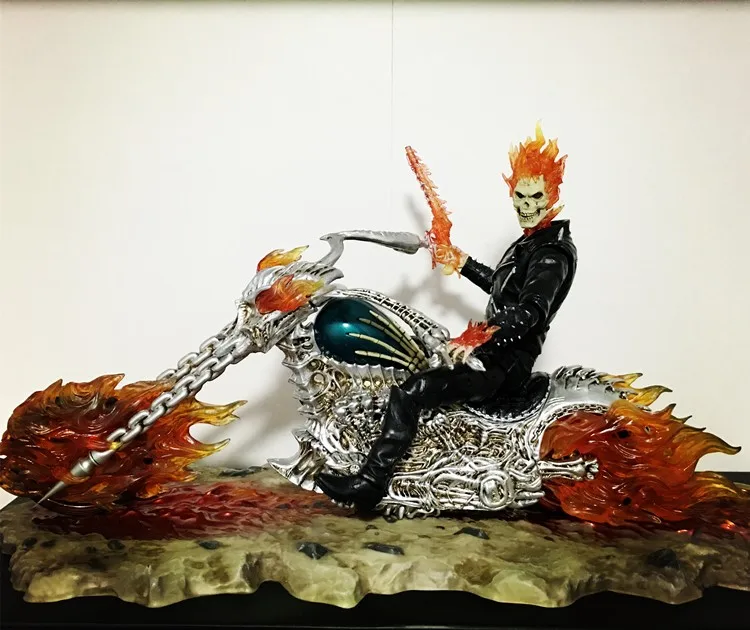 [Забавный] 44 см супер герой Ghost Rider чрезвычайно сплав Мобильный кукла светодиодный светильник пожарный рыцарь и мотоцикл фигурка украшения модель игрушки