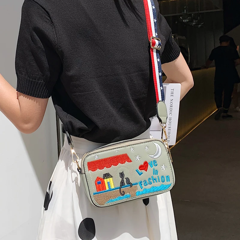 Женская сумка через плечо мини-сумка из искусственной кожи с вышитыми буквами и