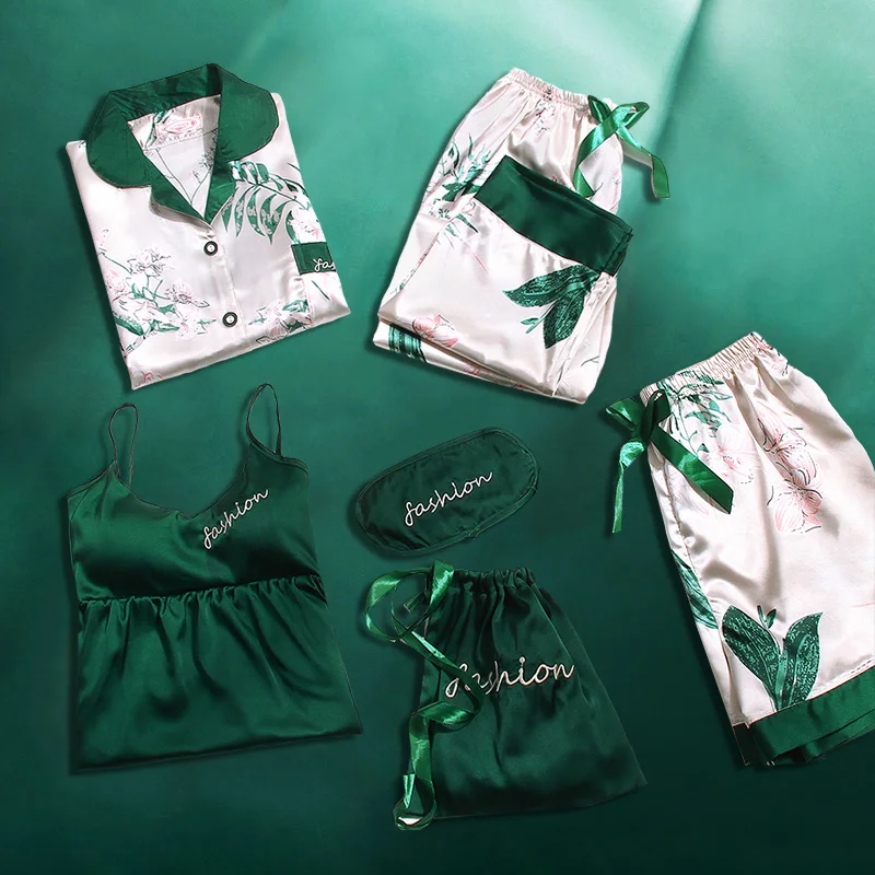 7 Pcs/Set Girls Pajamas Sets 2022 Pyjama for Women Sleep Clothes Nightwear Ladies Negligee Sleepwear Suit Sweet Home Pajama Sets