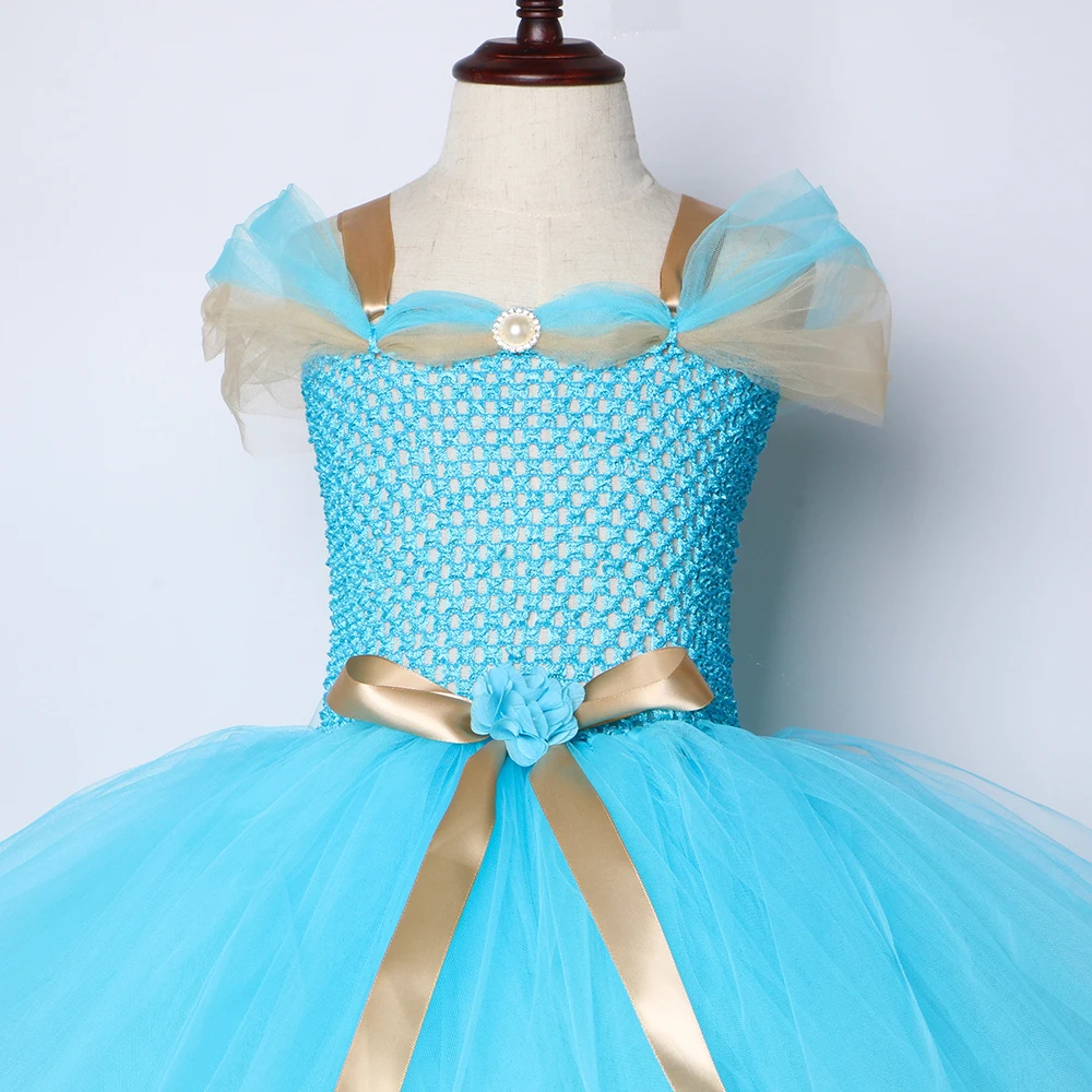 Jasmine Inspired Girls Tutu Dress Turquoise Blue Children Birthday Party for Kids Girl Halloween Aladdin Princess Costume | Детская