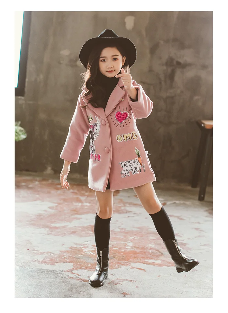 Puckcovi/шерстяное пальто для девочек; Ropa nina invierno; зимнее пальто с искусственным мехом; модное Короткое шерстяное пальто; длинное пальто из полиэстера