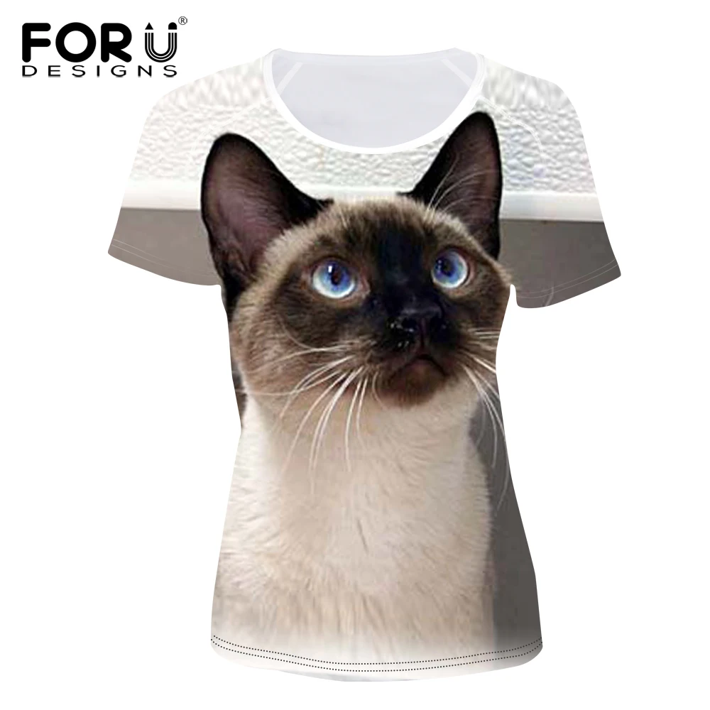 FORUDESIGNS/женская футболка для фитнеса спорта женщин с милым принтом кота коротким