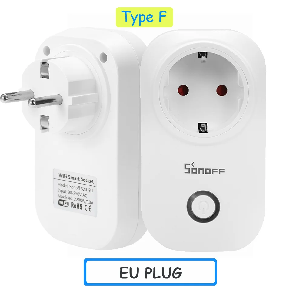 S20 Type F 2 шт./лот Sonoff S20 S26 Wifi умная розетка Sonoff Baisc SV WiFi беспроводной переключатель модуль Sonoff dr Din Rail лоток DW1 Датчик 433 МГц - Комплект: S20 Type F