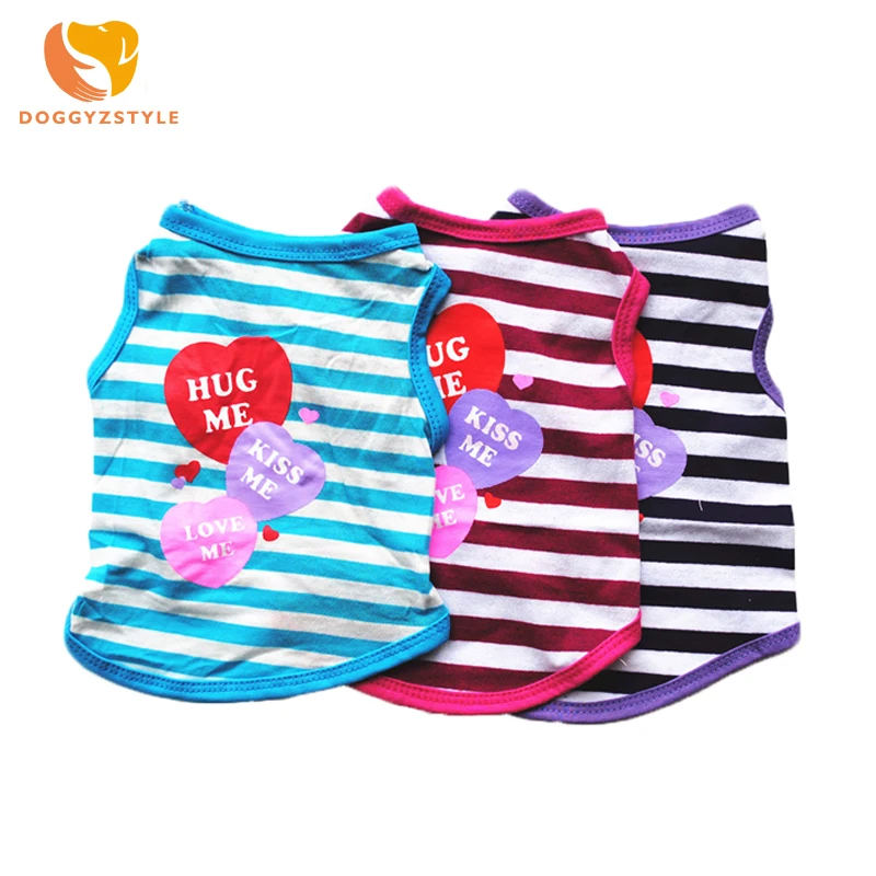 Летние питомец собака кошки Мягкий хлопок полоса печати жилеты Рубашка с