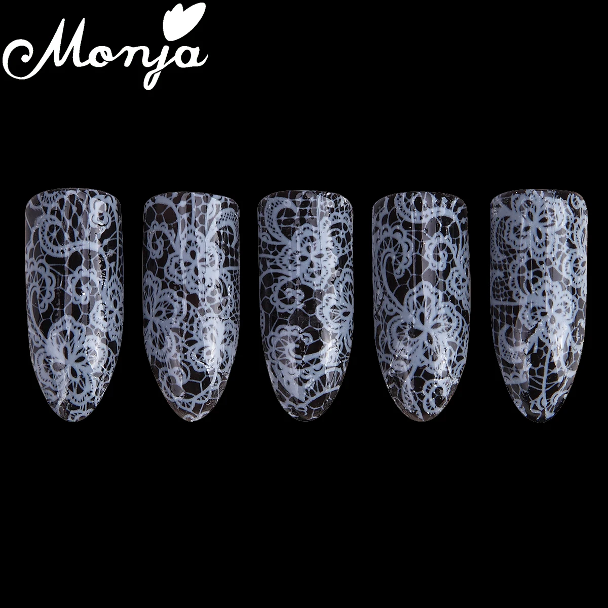 Monja, белый кружевной цветок, фольга для ногтей, наклейка, звездное небо клей для наращивания ресниц, передача изображения, тиснение, печать, полное покрытие, обертывание, наклейка, украшение