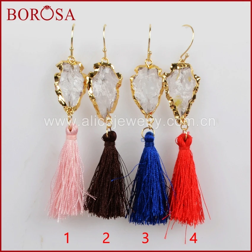 BOROSA натуральный кварц золотого цвета наконечник стрелы радуги кисточки серьги