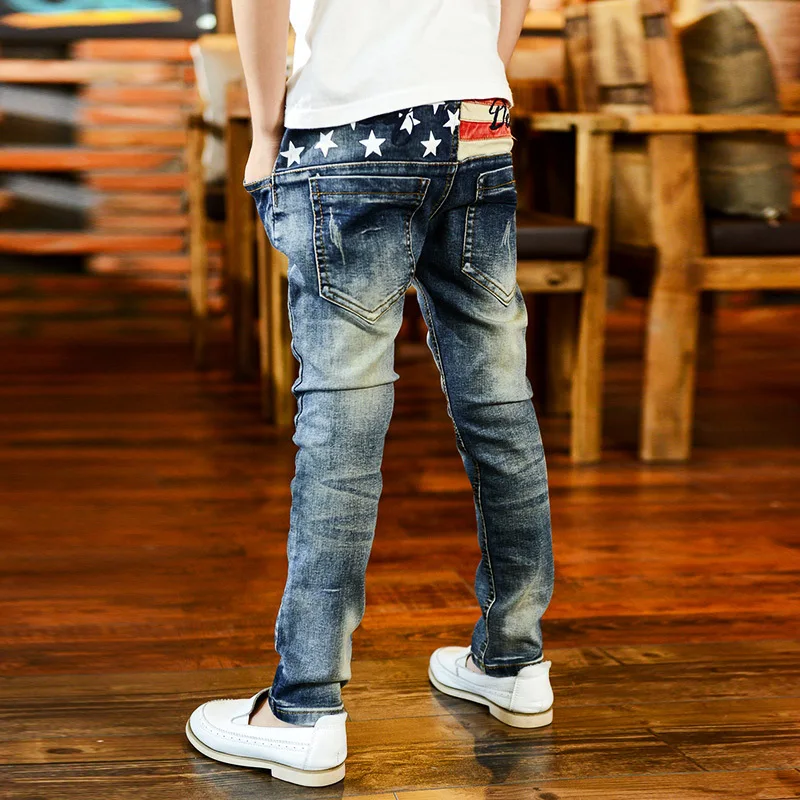 

children jeans trousers boy star embroidered jeans Wholesale Korean fashion denim Pants H50818B13