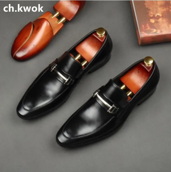 

CH.KWOK England Elegant Mens Wedding Dress Oxfords Genuine Leather Slip On Italian Male Formal Party Shoes High Quality Oxfords