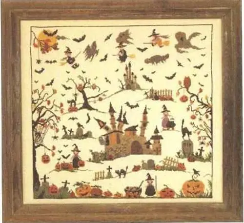 Ведьмский замок светильник на Хэллоуин желтая ткань набор вышивка крестиком