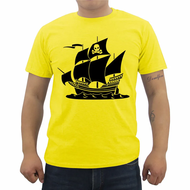 Брендовая мужская футболка с принтом пиратского корабля летняя Мужская