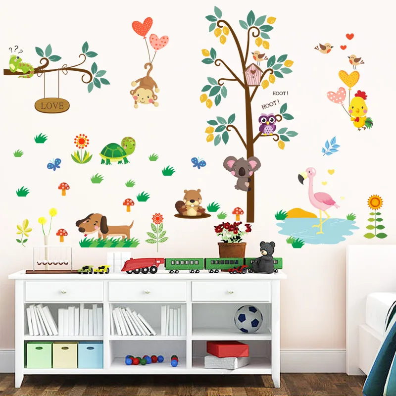 % Forest Zoo Animals Owl Monkey Dog Tree Wall Sticker Decal Bedroom Decorative Kids Baby Nursery Room Home Decor Mural Poster | Дом и сад