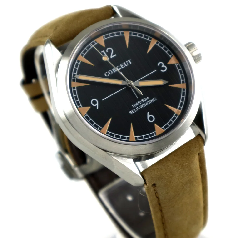 Мужские часы с автоматическим механизмом и черным циферблатом из нержавеющей