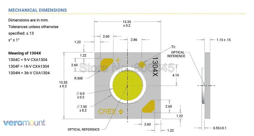 Cree CXA1304 CXA1507 CXA1816 CXA1820 CXA2011 CXA2520 CXA2530 CXA2540 CXA3050 нейтральный белый/теплый белый COB Чип-диод светодиодный массив