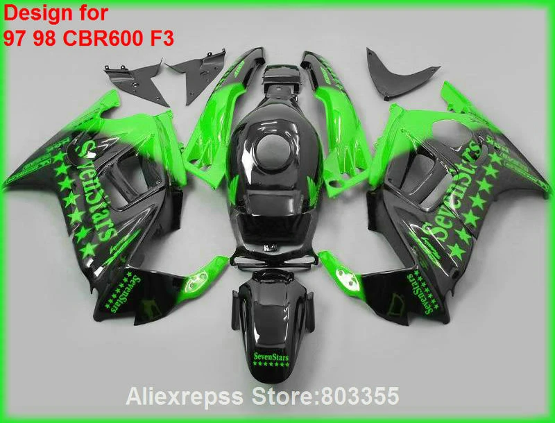 Заводские зеленые Обтекатели для HONDA CBR 600 F3 1998 1997 97 98 ( Seven star ) cbr600 комплект