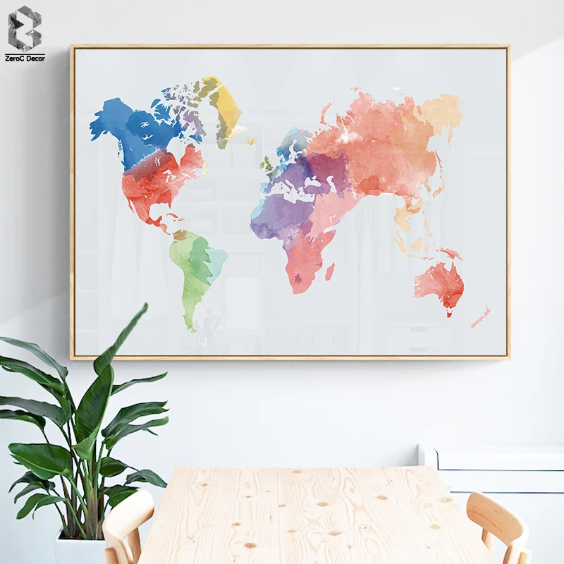 Abstract Watercolor World Map Canvas Painting Nordic Posters And Prints Wall Art Paintings For Living Room Decor | Дом и сад