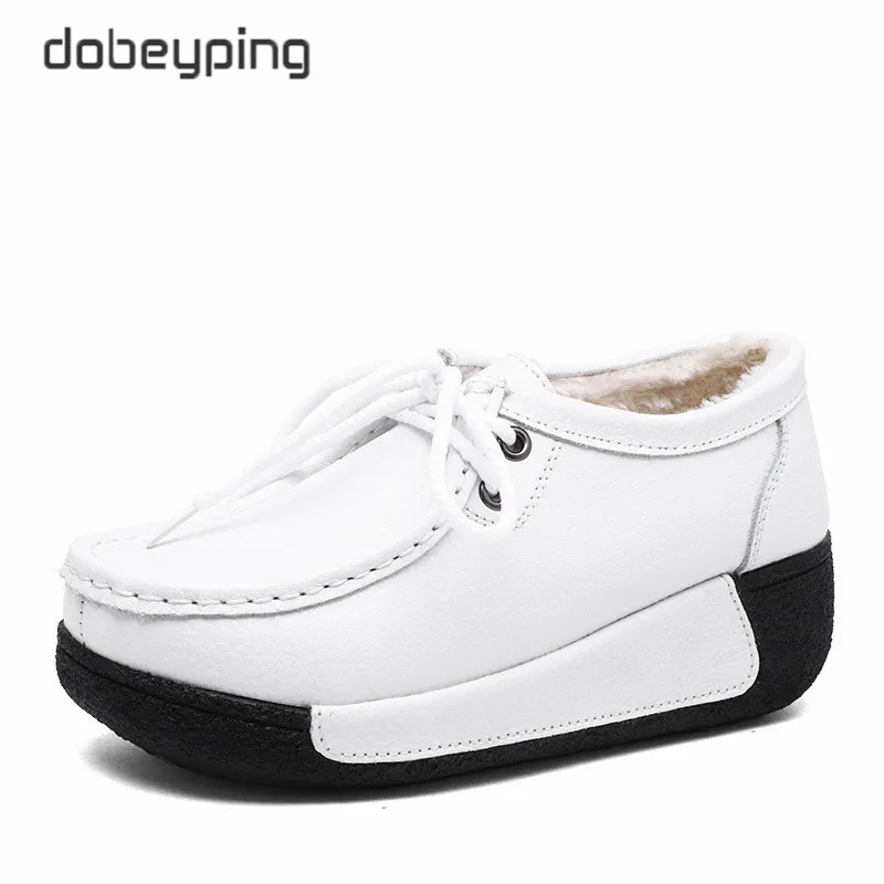 Dobeyping новые женские зимние туфли из натуральной кожи повседневные на плоской
