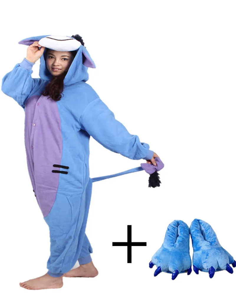 Голубой Ослик Onesie косплей костюм новая обувь в виде лап девушки комбинезон