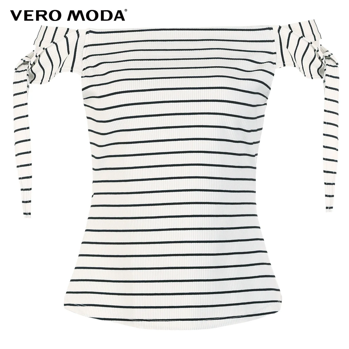 Vero Moda Женская Полосатая футболка с вырезом лодочкой и декоративными рукавами | 318201550