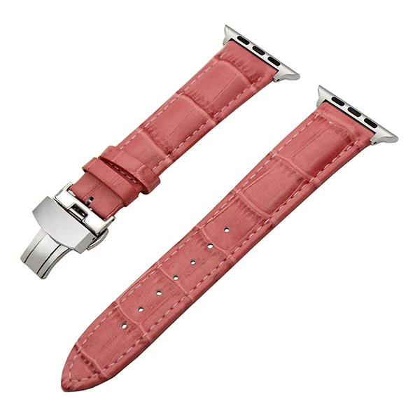 Pink S Croco ремешок из натуральной кожи для часов iWatch Apple Watch Series 5 4 3 2 1 40 мм 44 мм 38 мм 42 мм ремешок с застежкой-бабочкой браслет - Цвет ремешка: Pink S