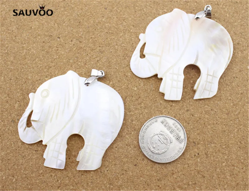 SAUVOO 1pcs Cute White Animal Elephant Pendant Charms 58*60*4mm for DIY Necklace Jewelry Making Findings Accessories | Украшения и