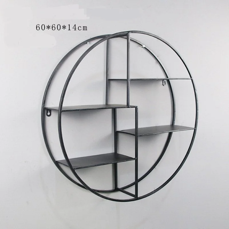 black D60CM Кованая Железная четырехместная стойка из ярусов, Круглая Простая Золотая настенная декорация для гостиной, креативная настенная вешалка для хранения LM01171436 - Цвет: black D60CM