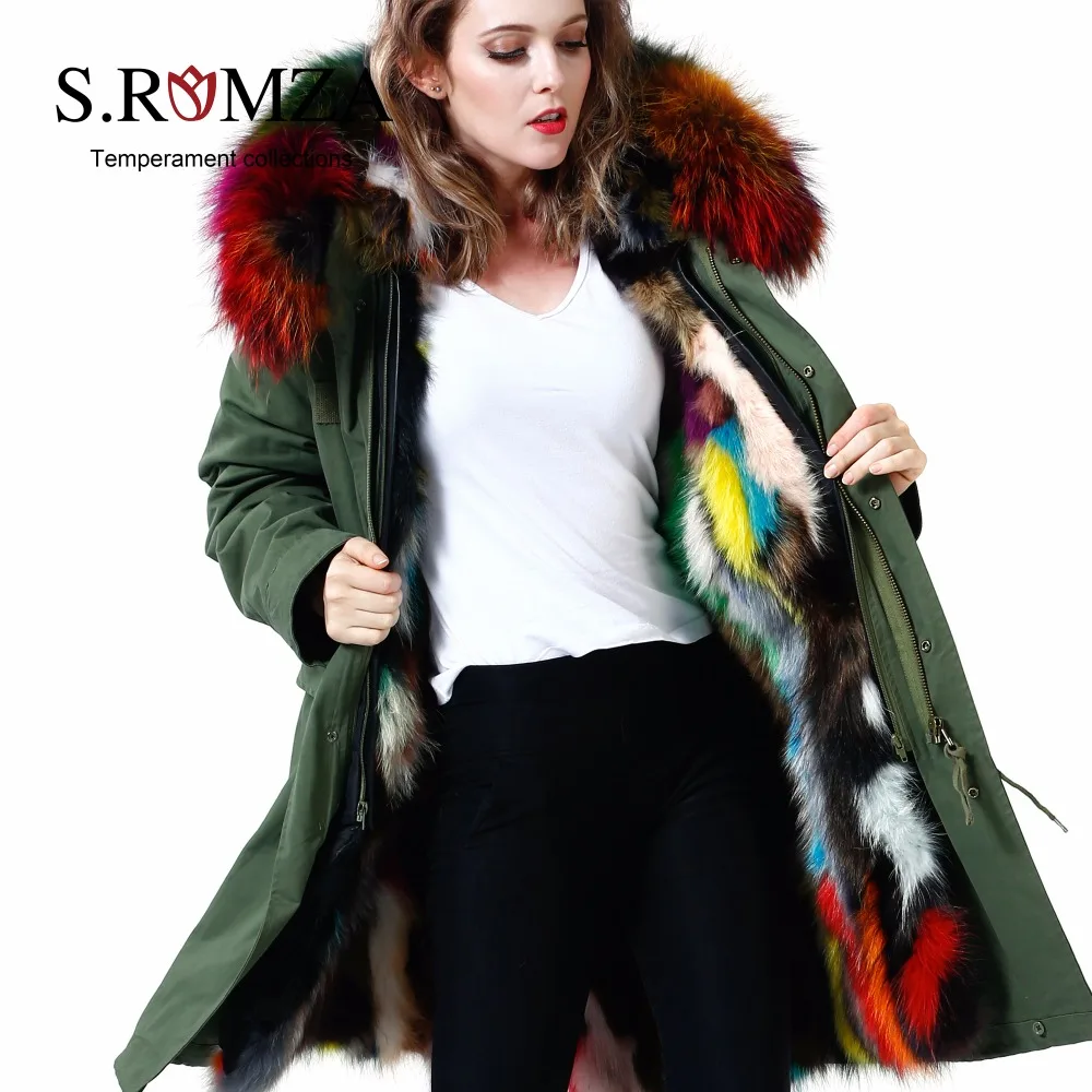 S. romza большой енота меховой воротник Для женщин реального Мех животных парка