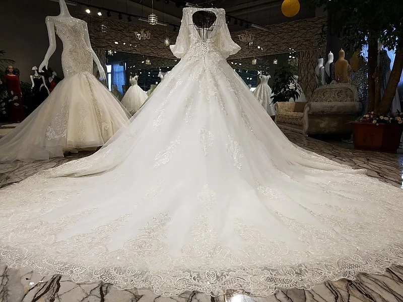 LS92104 2018 свадебное платье кружевные цветыРоскошные о образным вырезом фонарик