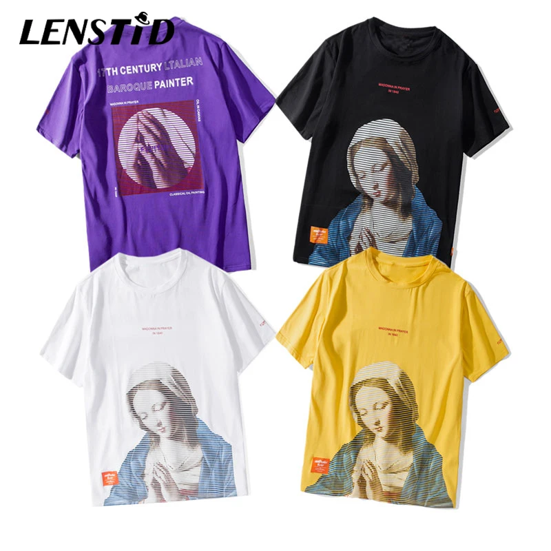 LENSTID футболки с изображением Мадонны в молитве забавная Дева Мария мужские