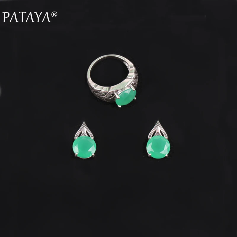 Комплект женских ювелирных изделий из кольца и серег черного циркона|jewelry sets