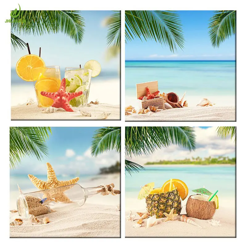 

4 Piece Modern Juice Beach Canvas Decoration Home Modular Picture Art Decorative Nordic Poster Home Decor Painting