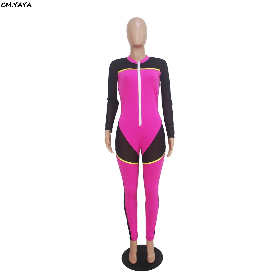 Женский облегающий Байкерский комбинезон сетчатый в полоску на молнии