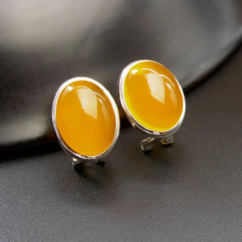 Натуральный желтый камень серьги 925 серебряные гвоздики для женщин вечерние
