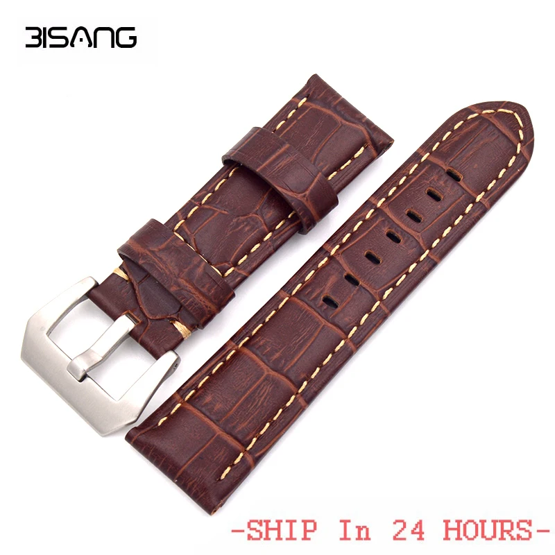

Bamboo Band Strap 22mm 24mm 26mm Quality Bracelet Strap Leather Watchband Brown Decorative Style Belt For Mens For panerai