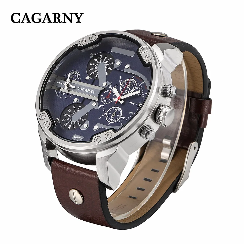 

Classic Quartz Watch For Men Top Luxury Brand Cagarny Leather Strap Sport Men's Wrist Watches Man 2 Times Military zegarek meski