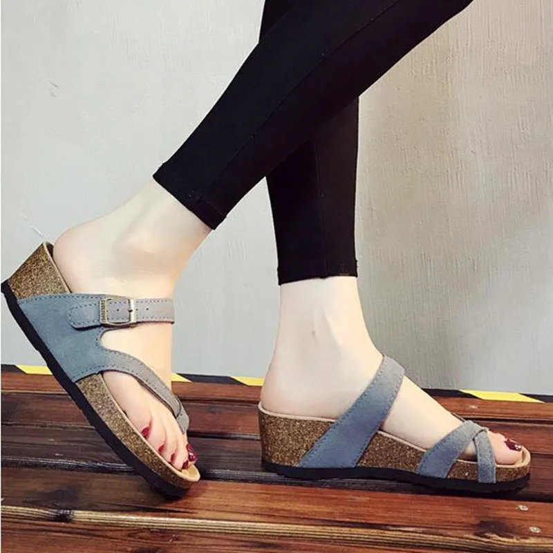 Летние Пляжные Шлепанцы COSMAGIC на среднем каблуке пробковые шлепанцы повседневная