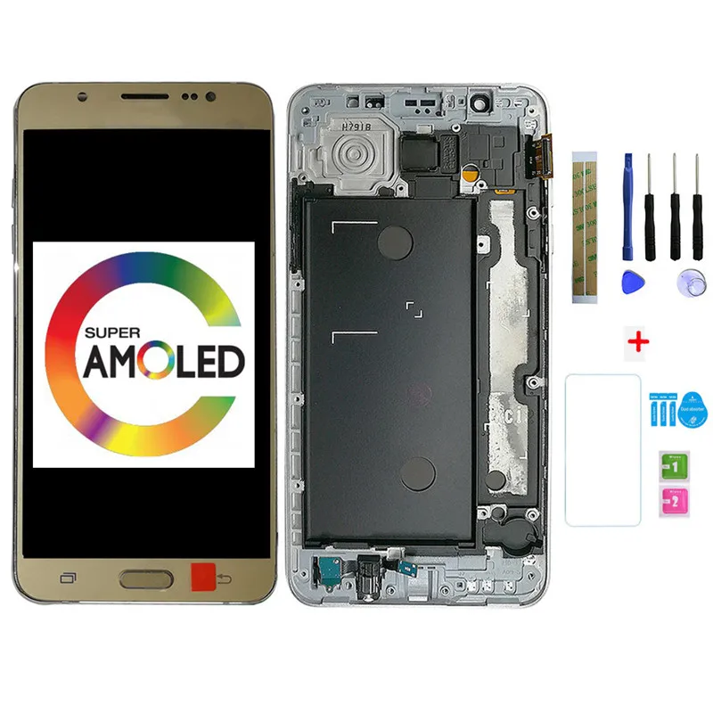 Золотой SZHAIYU супер AMOLED ЖК-дисплей для Samsung Galaxy J7 J710H J710FN/DS J710F J710M ЖК-дисплей сенсорный экран Рамка Корпус - Цвет: Золотой