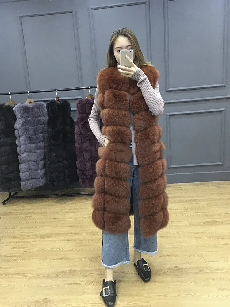 JKP, новинка, натуральный Лисий мех, жилет, натуральный мех, пальто для женщин, куртка, Длинный жилет, шубы, пальто, лиса, куртка, жилет