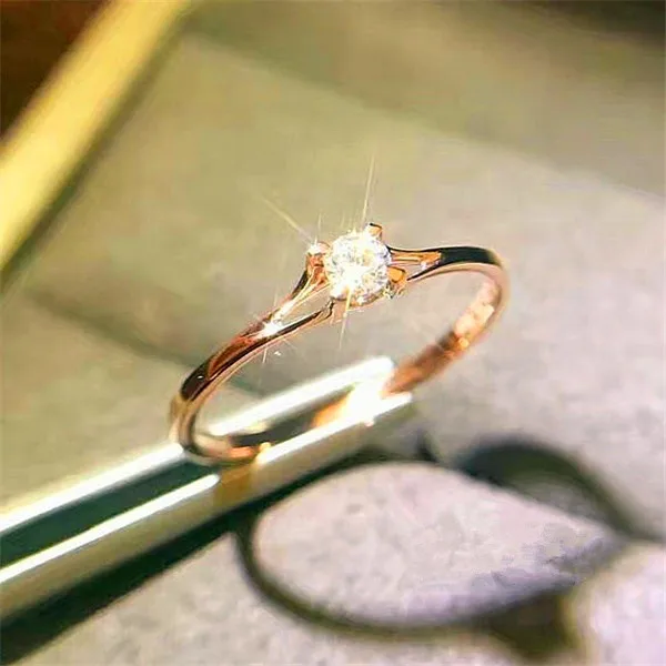 Boho mujer cristal anillo de piedra de circón lindo Plata pequeña rosa de Color anillo de dedo de Color dorado promesa anillos de compromiso para las mujeres