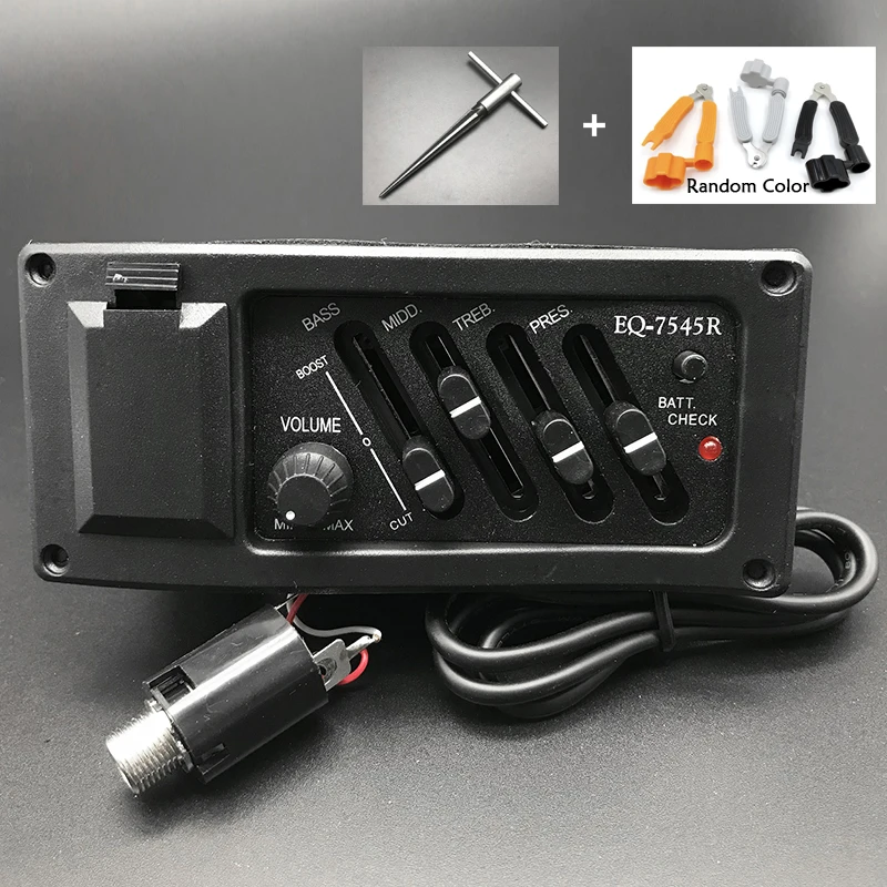 7545R Kit A2 4 полосным EQ-7545R гитары предусилитель пьезо пикап усилитель эквалайзер звукосниматель для акустической гитары с 6,5 мм Выход - Цвет: 7545R Kit A2