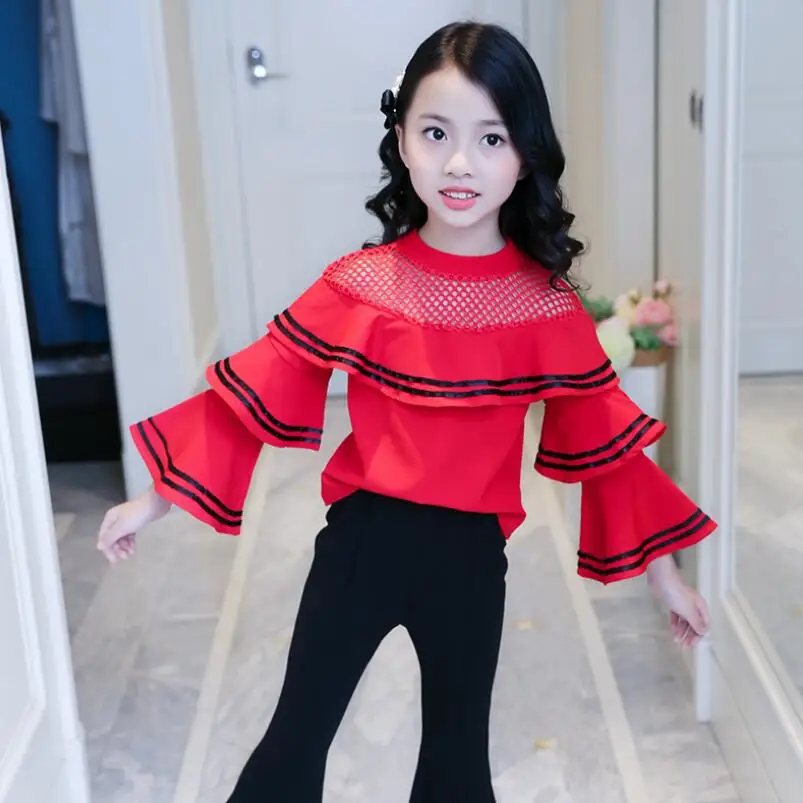 2019 Весенняя кружевная блузка для девочек-подростков белая детская одежда