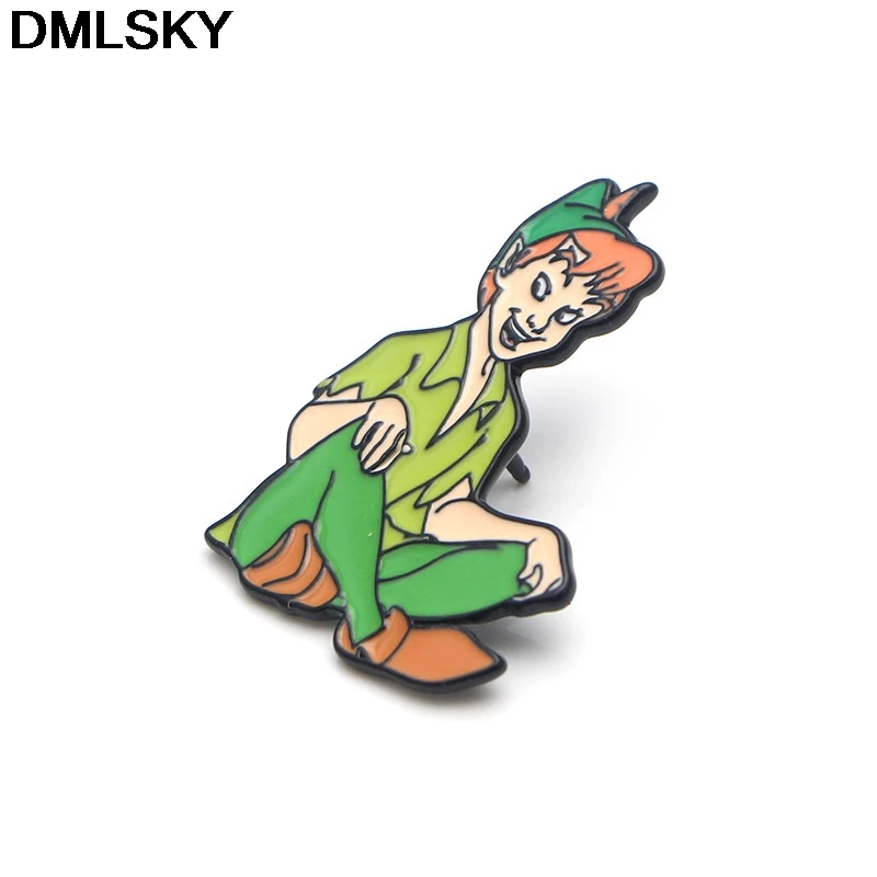 DMLSKY Питер Пэн забавные мультяшные Металлические Булавки эмалированные Броши для женщин и мужчин Нагрудный значок для рюкзака джинсовая булавка воротник ювелирные изделия M3264