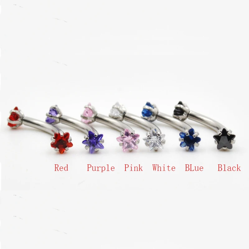 Изогнутое Кольцо для бровей из нержавеющей стали с фианитом 16 г 2 шт. | Украшения и