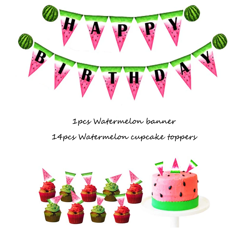 Арбуз мальчик девочка день рождения украшения кекс Topper Дыня баннер лучше всего