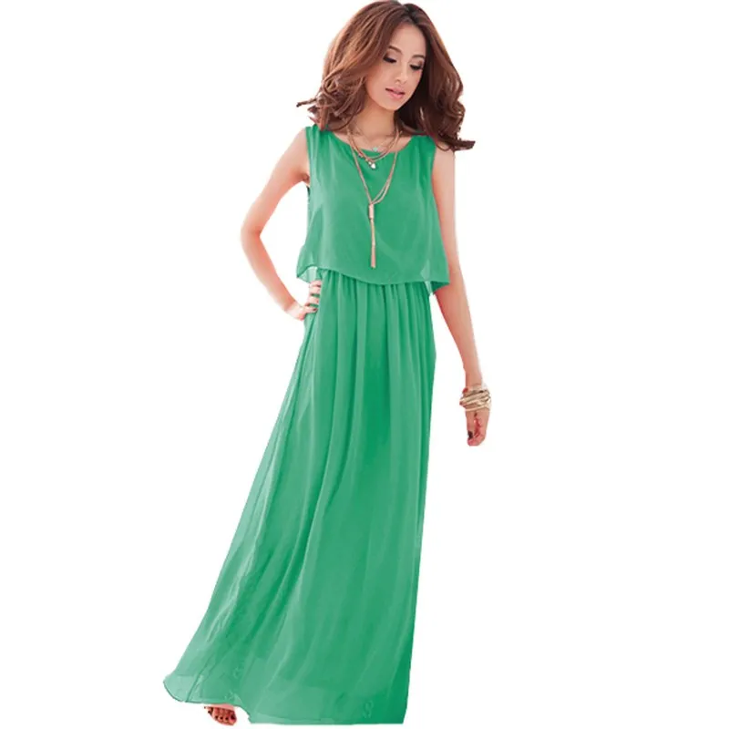 Новая Мода Женщины Шифон Maxi и Long Dress Boho Старинные О Шеи Случайные Свободные Платья