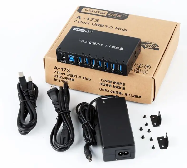 Sipolar Алюминиевый 7 портов USB 3,0 зарядное устройство концентратор многопортовый usb-разветвитель с 12 В 3 А адаптер со светодиодным индикатором кронштейн A-173 - Цвет: 7 Port Hub And Power