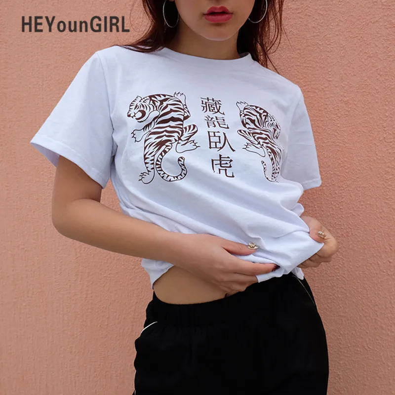Женские футболки HEYounGIRL с принтом китайского дракона, лето, Harajuku, большие размеры, футболка бойфренда, короткий рукав, хлопковые топы, футболки