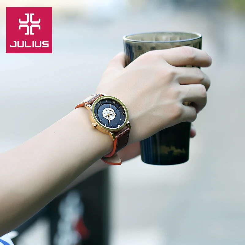 Часы наручные Julius Мужские кварцевые модные японские с кожаным ремешком подарок